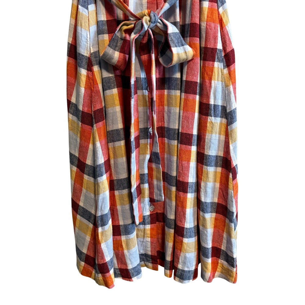 Lane Bryant Plaid Linen Blend Midi Dress Tie Waist Button Front NWT Size 18 - Picture 7 of 14